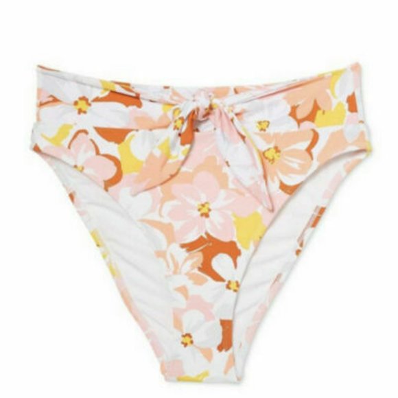 Sash Tie High Leg High Waist Bikini Bottom Xhilaration Size XL Pink Floral Beach